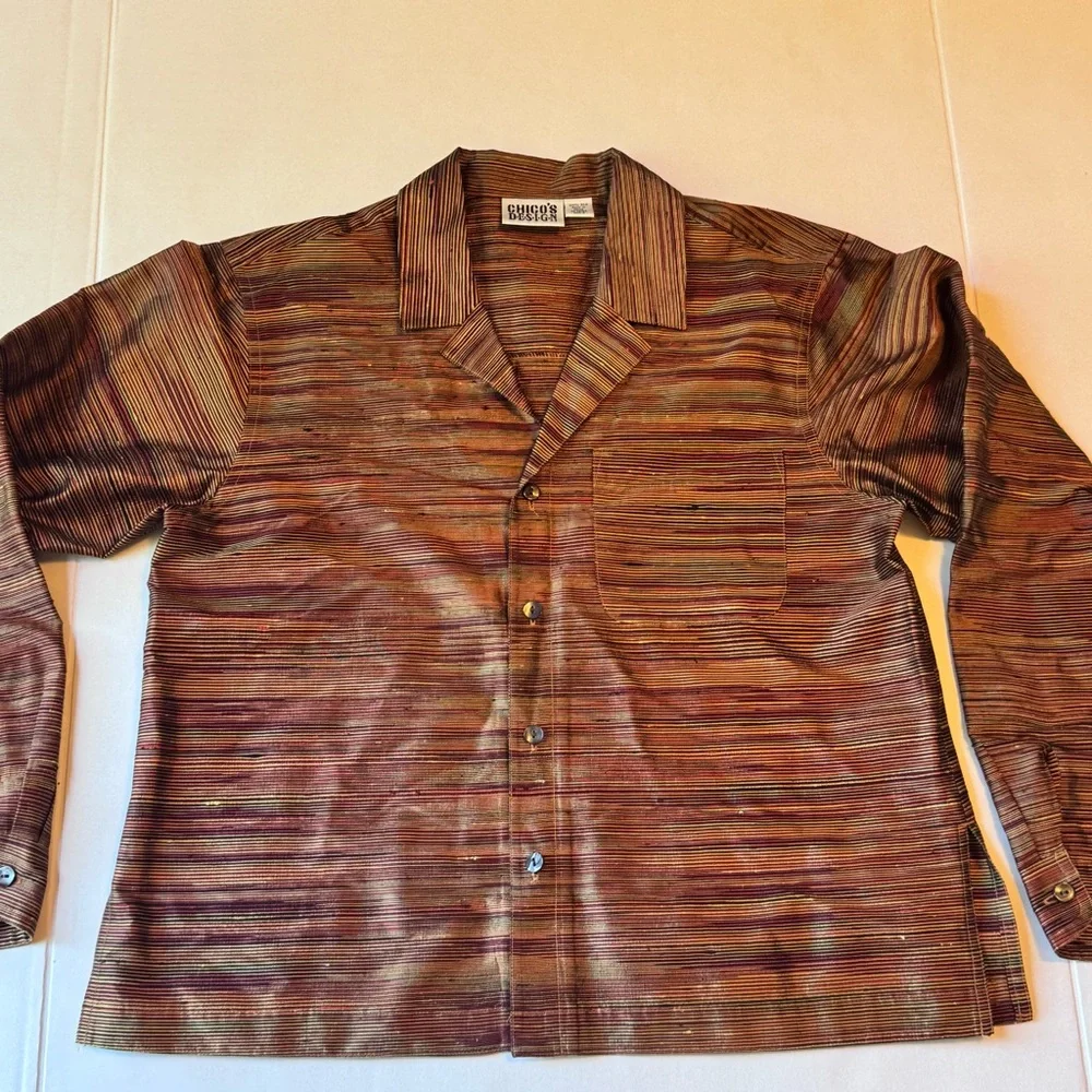 CHICO'S 100% Silk Button-Front
Shirt Brown Sleeve Size 4‎ - Picture 4 of 14